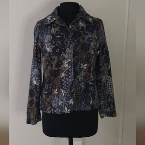 Pappagallo Women's Blue and Brown Patterned Blazer